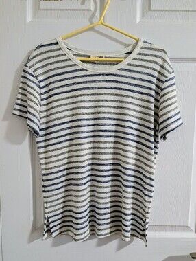 Wilfred Free Aritzia Striped Crew Neck T-Shirt Grey Blue White 90s Minimalist  M